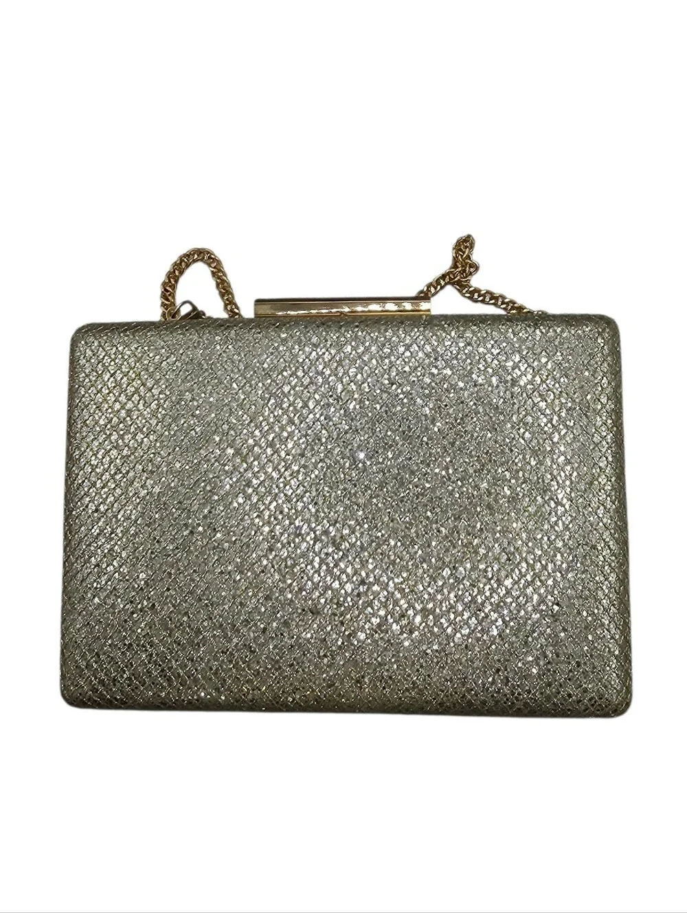 Gold Silver Glitter Evening Box Clutch Bag Chain Strap Purse